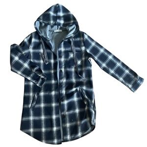 Grace Karin Navy Plaid Hooded Jacket - EUC
